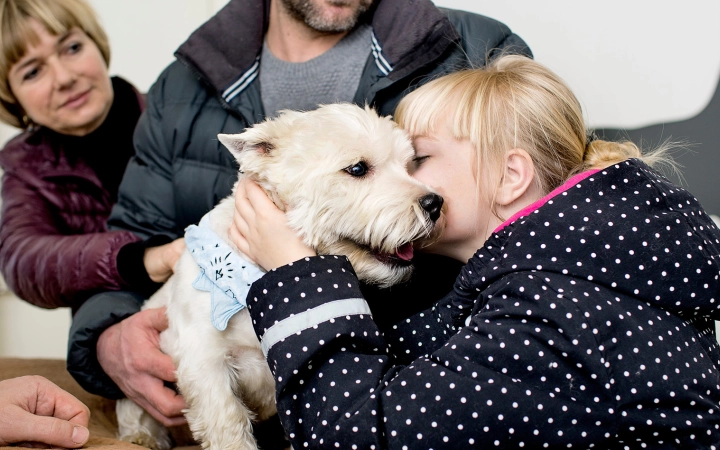 Dog with girl saying good bye